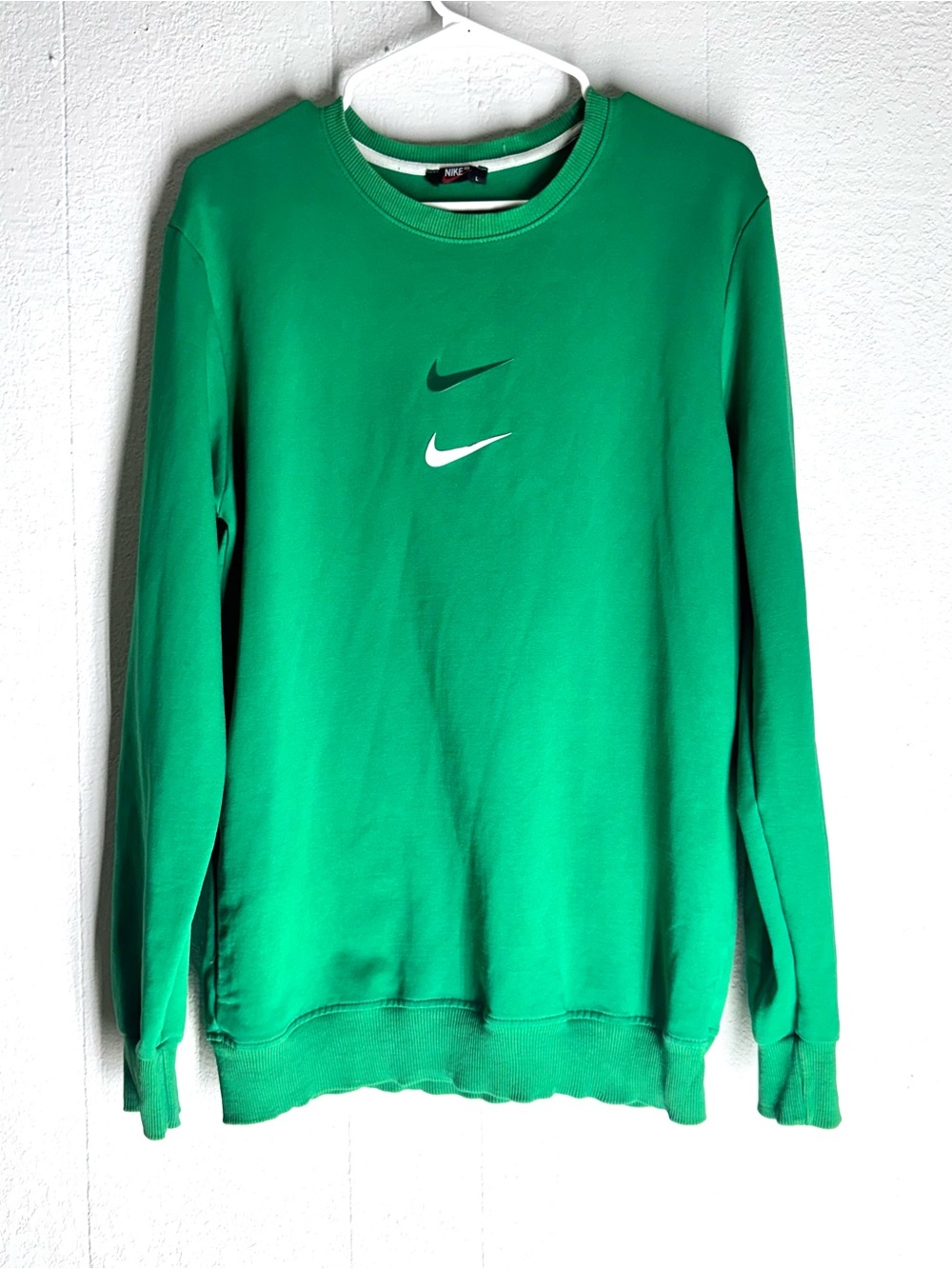 Nike Double Stacked Center Swoosh Crewneck Sweatshirt Mens Large Green Retro